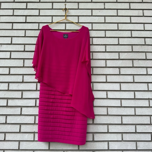 Adrianna Papell Magenta Chiffon Overlay Shutter Pleat Sheath Dress 16W Wedding - Picture 2 of 10